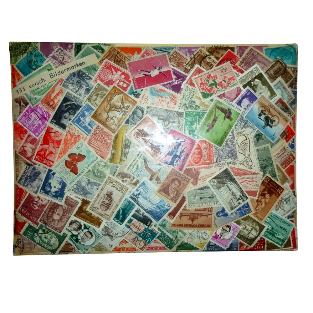 Vintage 333 International Pictorial Stamp Collection Collage Bildermarken Art‎